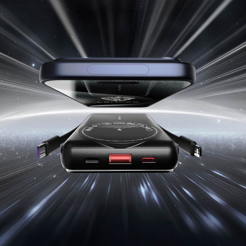 Lenyes P571 PD 22.5W Standlı M-safe Şarj Özellikli Type-C ve Lightning Kablolu Powerbank 15W 10000mAh - 4