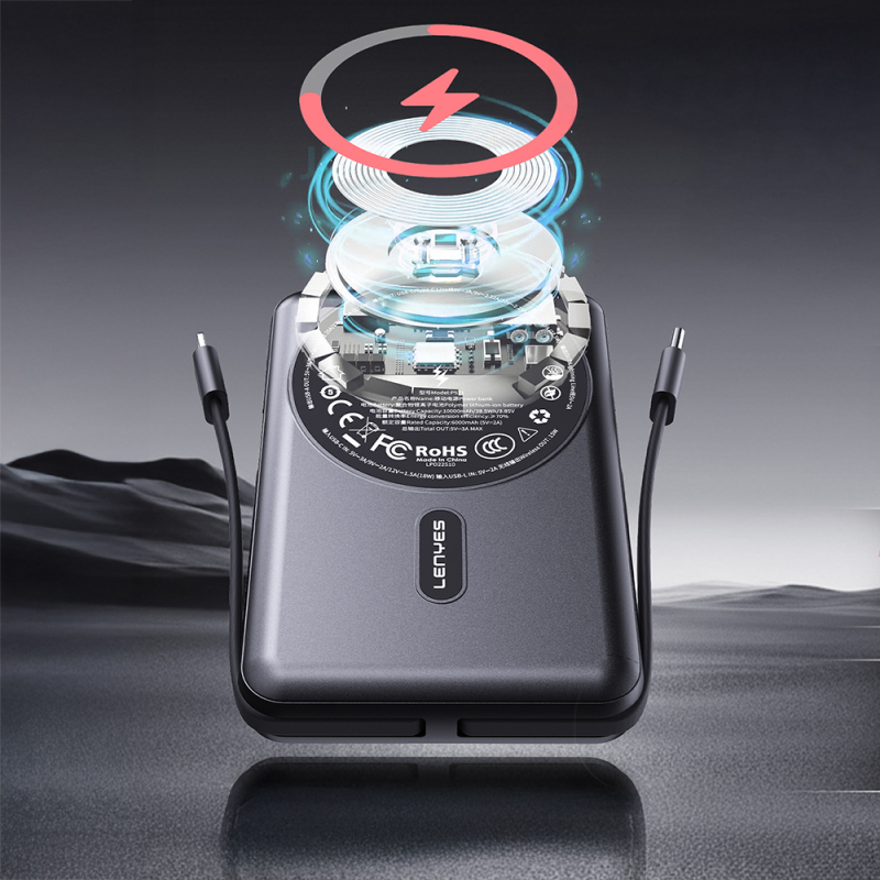 Lenyes P571 PD 22.5W Standlı M-safe Şarj Özellikli Type-C ve Lightning Kablolu Powerbank 15W 10000mAh - 3