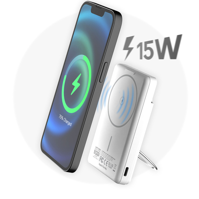 Lenyes PW0006D PD 20W Hızlı Şarj Özellikli Kartlıklı Standlı Wireless Powerbank 15W 5000mAh - 6