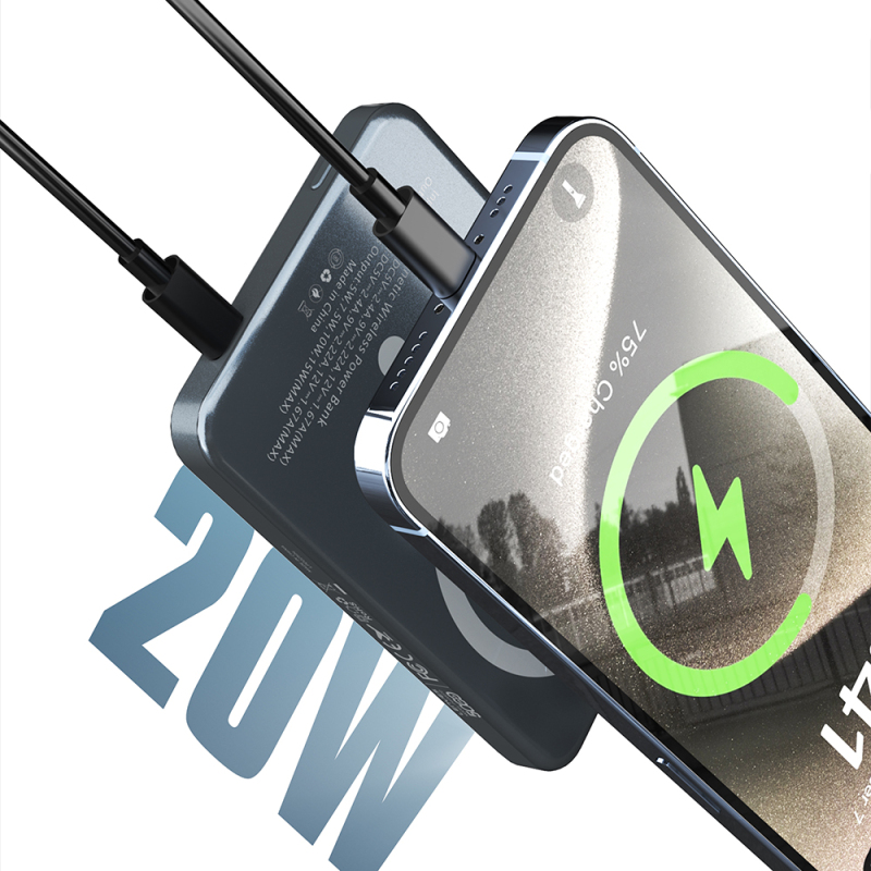 Lenyes PW0007D 20W Dijital LED Ekranlı Yüzük Standlı Wireless Powerbank 15W 5000mAh - 3