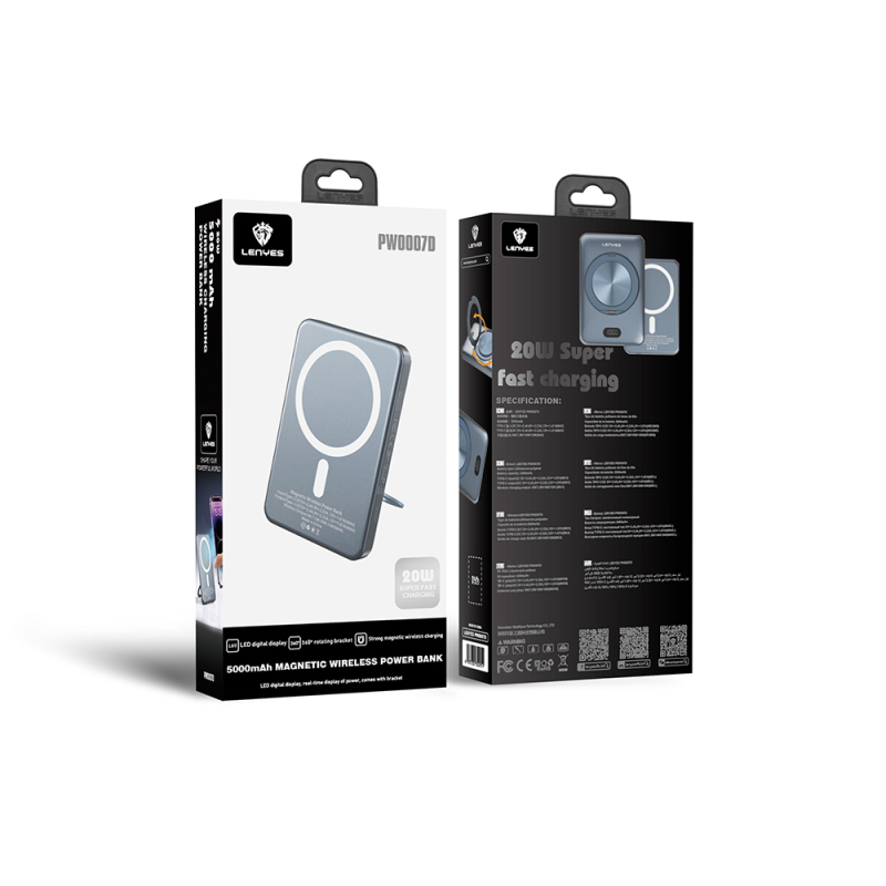 Lenyes PW0007D 20W Dijital LED Ekranlı Yüzük Standlı Wireless Powerbank 15W 5000mAh - 8