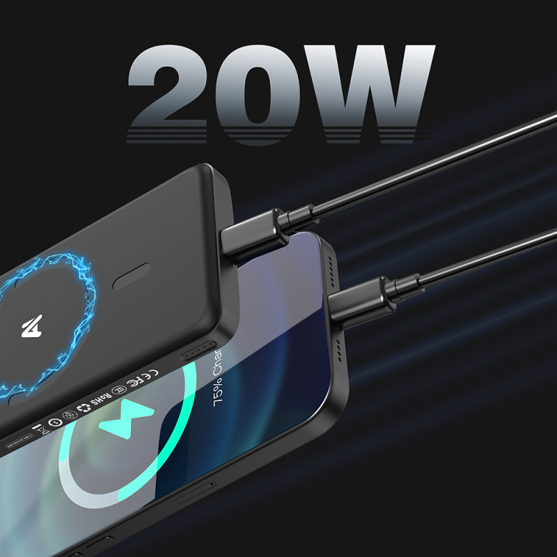 Lenyes PW0008D PD 20W LED Ekranlı Yapay Zeka Destekli Ultra İnce Wireless Powerbank 15W 5000mAh - 6