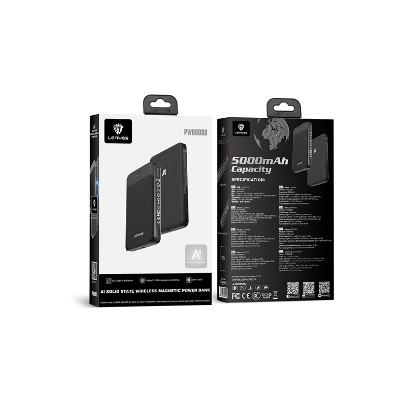 Lenyes PW0008D PD 20W LED Ekranlı Yapay Zeka Destekli Ultra İnce Wireless Powerbank 15W 5000mAh - 7