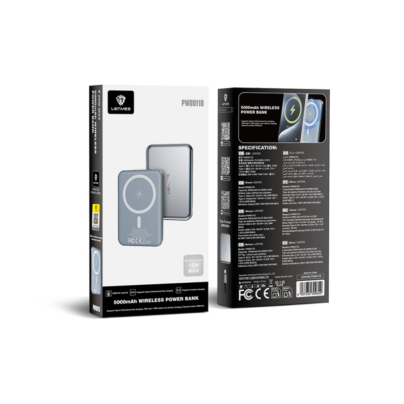 Lenyes PW0011D Ultra İnce LED Göstergeli Wireless Powerbank 15W 5000mAh - 7