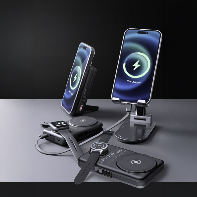Lenyes PW1003D 22.5W Dijital LED Ekranlı Akıllı Saat Kablosuz Şarj Özellikli Standlı Wireless Powerbank 15W 10000mAh - 5