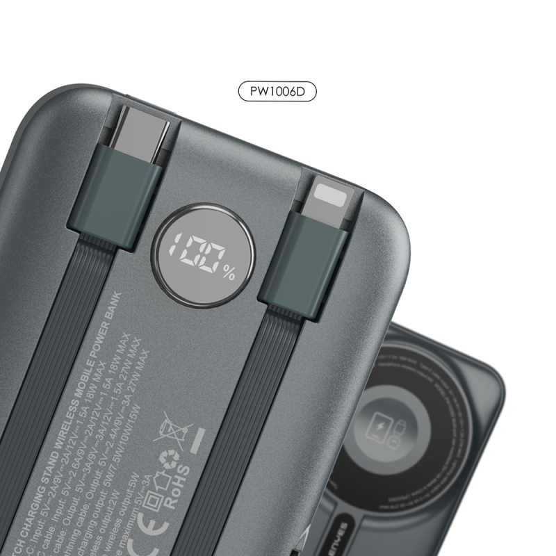 Lenyes PW1006D Dijital LED Ekranlı Standlı Wireless Powerbank 15W 10000mAh - 4