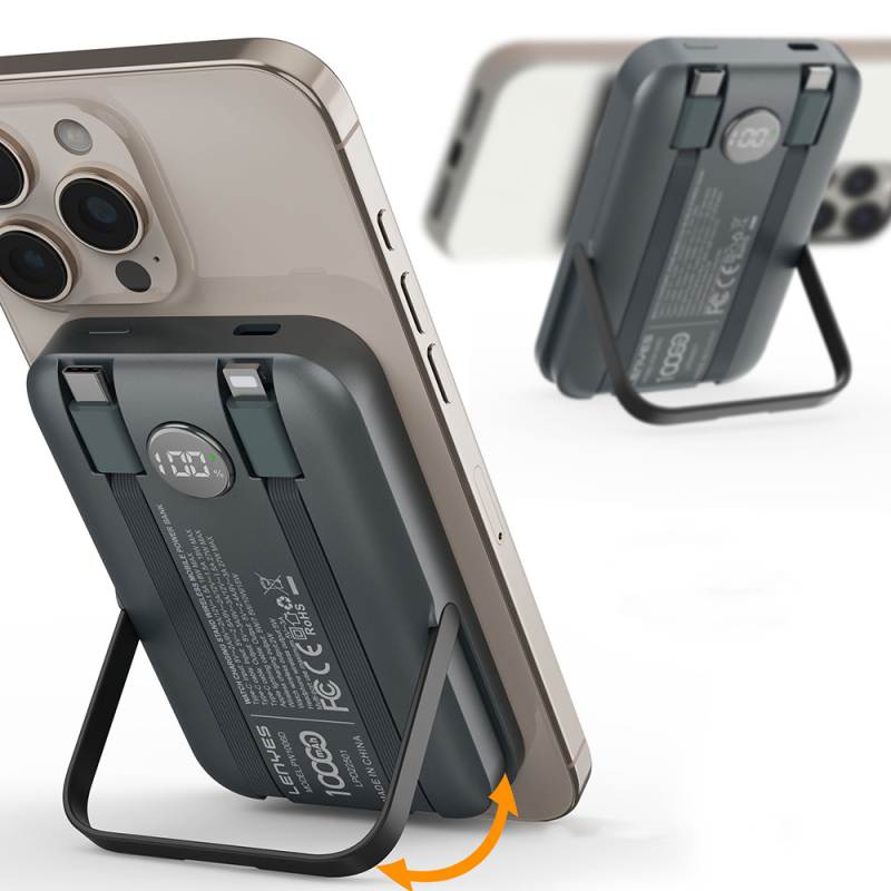 Lenyes PW1006D Dijital LED Ekranlı Standlı Wireless Powerbank 15W 10000mAh - 10