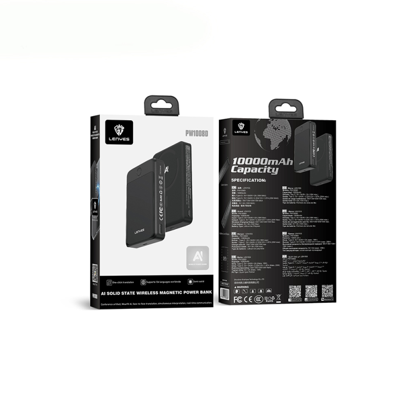 Lenyes PW1008D PD 20W LED Display Artificial Intelligence Supported Ultra Thin Wireless Powerbank 15W 10,000mAh - 7