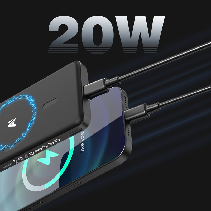 Lenyes PW1008D PD 20W LED Display Artificial Intelligence Supported Ultra Thin Wireless Powerbank 15W 10,000mAh - 5