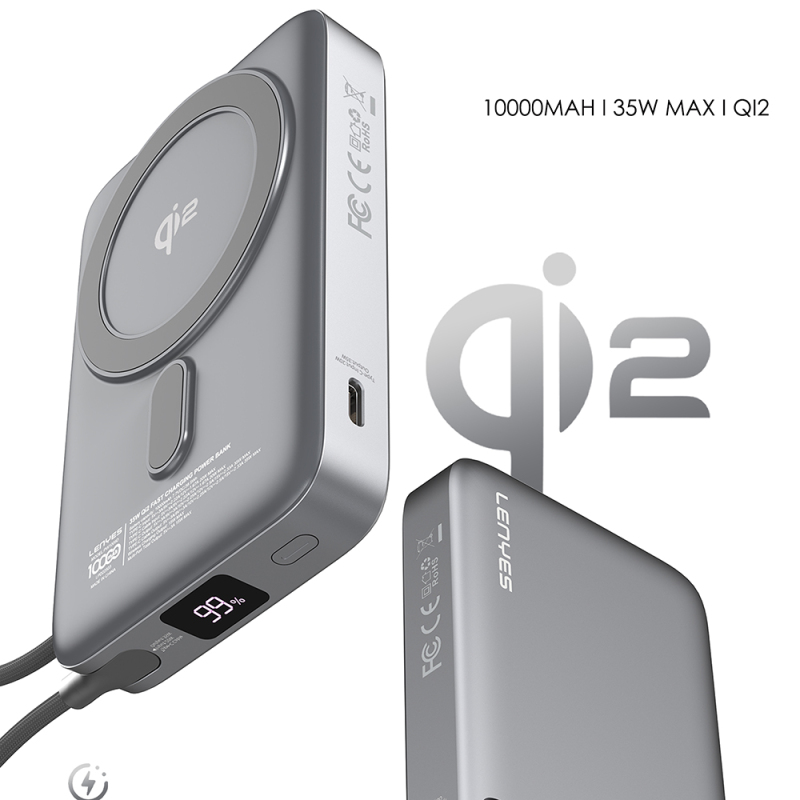 Lenyes PW1009D PD 35W Qi2 Teknolojili Type-C Kablolu Standlı Wireless Powerbank 15W 10000mAh - 5