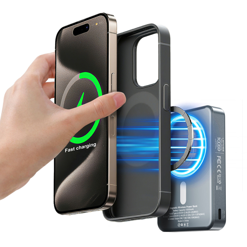 Lenyes PW1010D PD 20W Dijital LED Göstergeli Akıllı Saat Kablosuz Şarj Özellikli Standlı Wireless Powerbank 15W 10000mAh - 7
