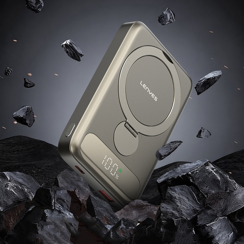 Lenyes PW1012D PD 20W Dijital LED Göstergeli 360 Derece Dönebilen Standlı Kablosuz Şarj Özellikli Wireless Powerbank 15W 10000mAh - 5