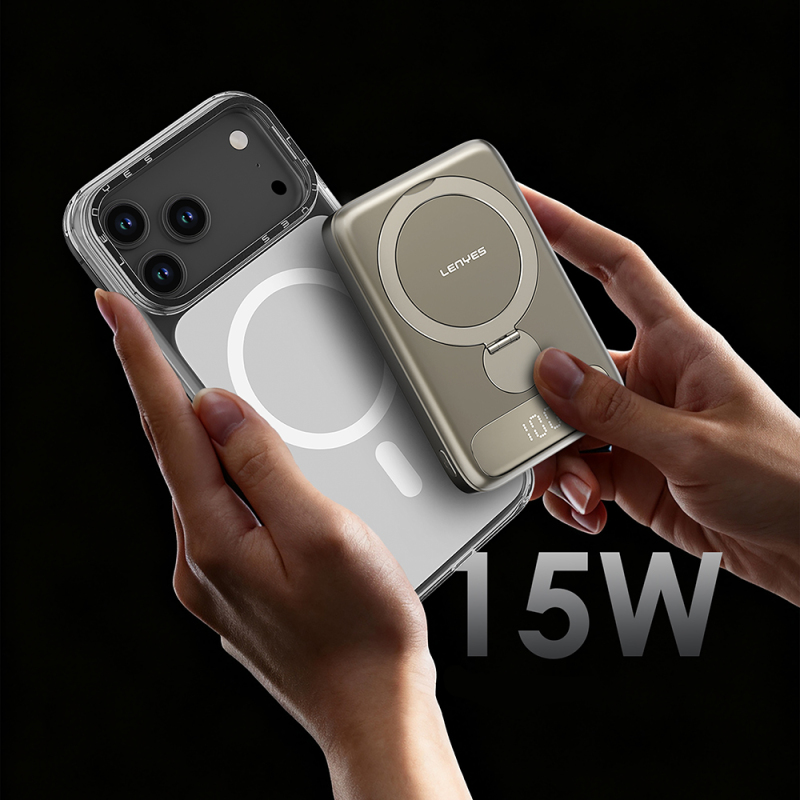 Lenyes PW1012D PD 20W Dijital LED Göstergeli 360 Derece Dönebilen Standlı Kablosuz Şarj Özellikli Wireless Powerbank 15W 10000mAh - 7