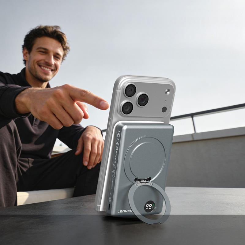 Lenyes PW1013D PD 30W Wireless Powerbank with Digital LED Display, Qi2 Technology, Stand, and Wireless Charging Capability (15W, 10000mAh) - 8