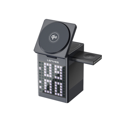 Lenyes PW320 Qi2 Şarj Teknolojili Alarmlı Bluetooth Speaker Özellikli Telefon&Akıllı Saat&Kulaklık 15W 6in1 Kablosuz Şarj Standı - 1