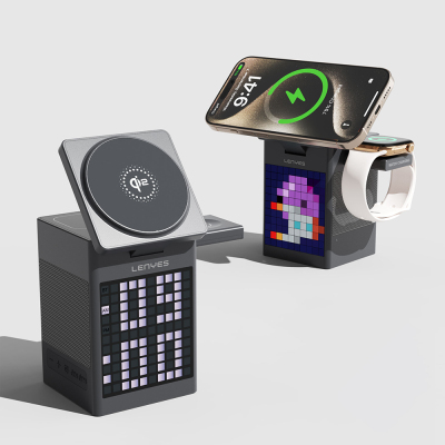 Lenyes PW320 Qi2 Şarj Teknolojili Alarmlı Bluetooth Speaker Özellikli Telefon&Akıllı Saat&Kulaklık 15W 6in1 Kablosuz Şarj Standı - 5