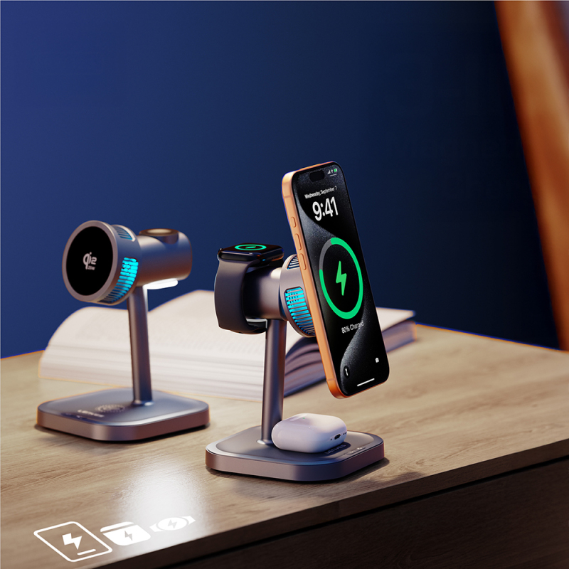 Lenyes PW323 Qi2 Charging Technology Ambient Light 3-in-1 Wireless Charging Stand for Phones, Smartwatches & Headphones 25W - 3