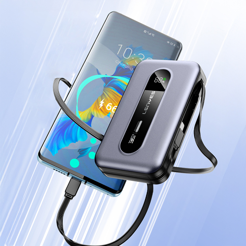 Lenyes PX1002D Digital LED Display Telescopic Type-C and Lightning Cable Powerbank 35W 10,000mAh - 4