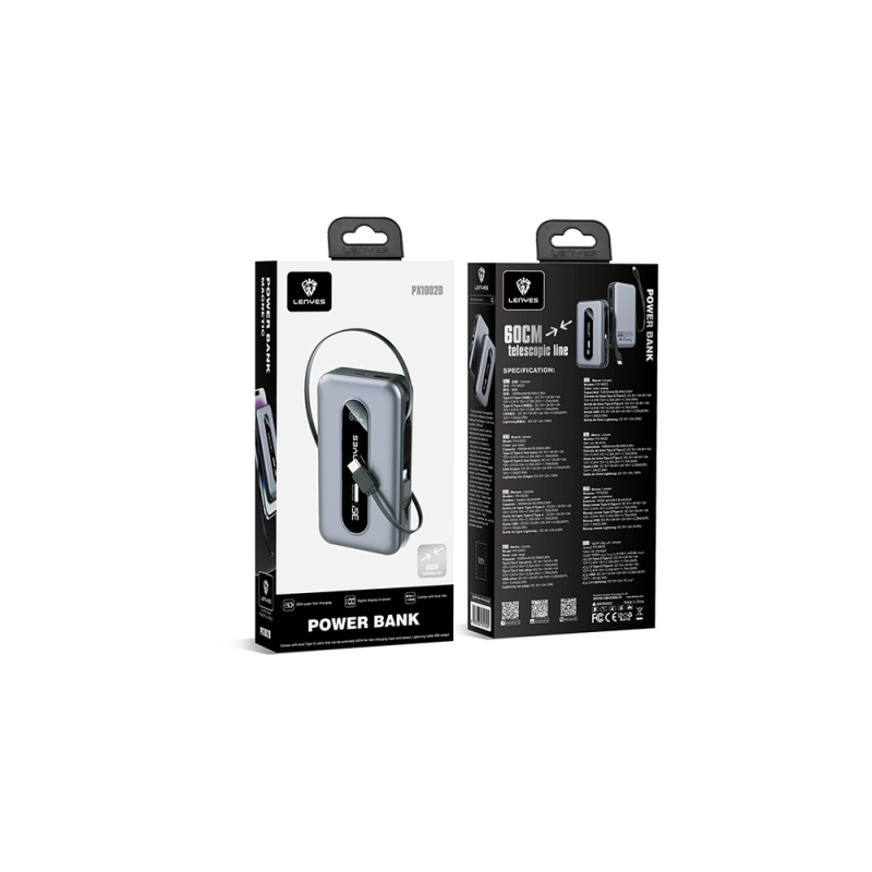 Lenyes PX1002D Digital LED Display Telescopic Type-C and Lightning Cable Powerbank 35W 10,000mAh - 8
