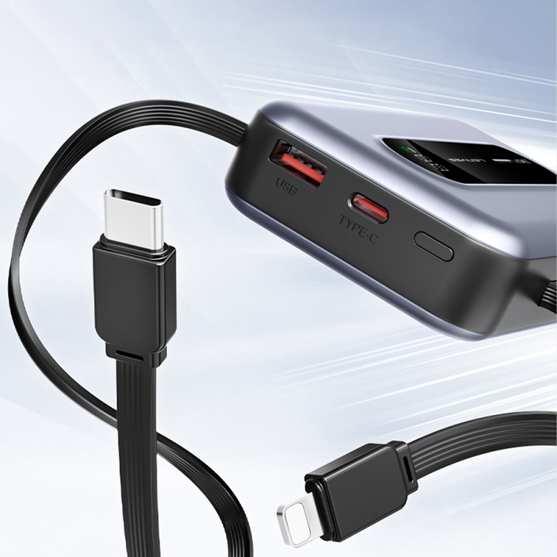 Lenyes PX1002D Digital LED Display Telescopic Type-C and Lightning Cable Powerbank 35W 10,000mAh - 10