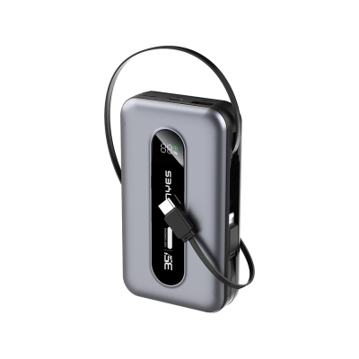 Lenyes PX1002D Dijital LED Göstergeli Teleskopik Type-C ve Lightning Kablolu Powerbank 35W 10.000mAh - 1
