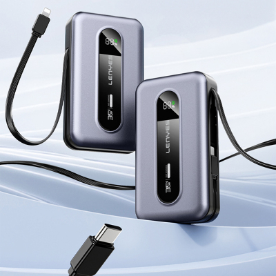 Lenyes PX1002D Dijital LED Göstergeli Teleskopik Type-C ve Lightning Kablolu Powerbank 35W 10.000mAh - 3