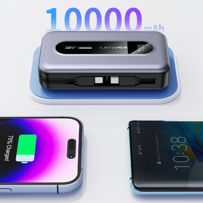 Lenyes PX1002D Dijital LED Göstergeli Teleskopik Type-C ve Lightning Kablolu Powerbank 35W 10.000mAh - 5