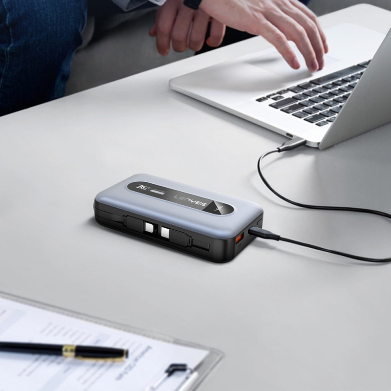 Lenyes PX1002D Dijital LED Göstergeli Teleskopik Type-C ve Lightning Kablolu Powerbank 35W 10.000mAh - 6