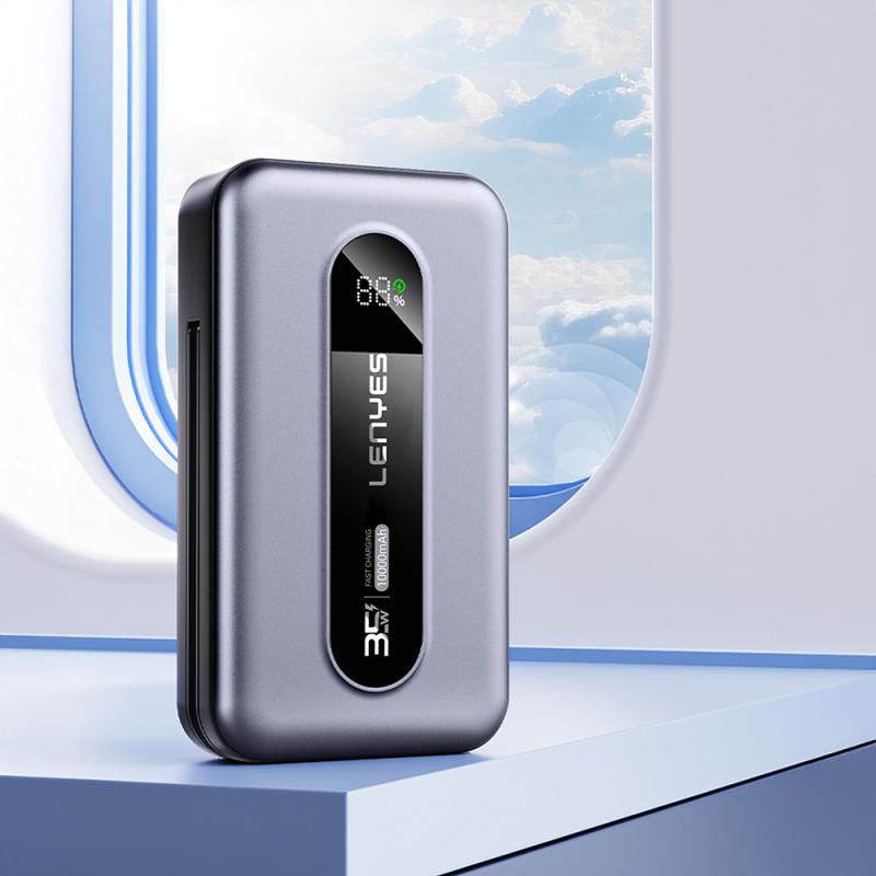 Lenyes PX1002D Dijital LED Göstergeli Teleskopik Type-C ve Lightning Kablolu Powerbank 35W 10.000mAh - 14
