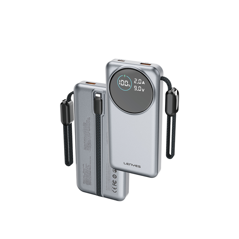 Lenyes PX1004D Dijital LED Ekranlı Lightning Kablolu Powerbank 22.5W 10.000mAh - 2