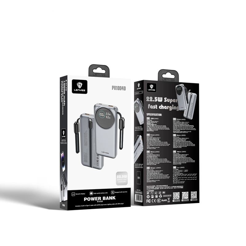 Lenyes PX1004D Dijital LED Ekranlı Lightning Kablolu Powerbank 22.5W 10.000mAh - 7