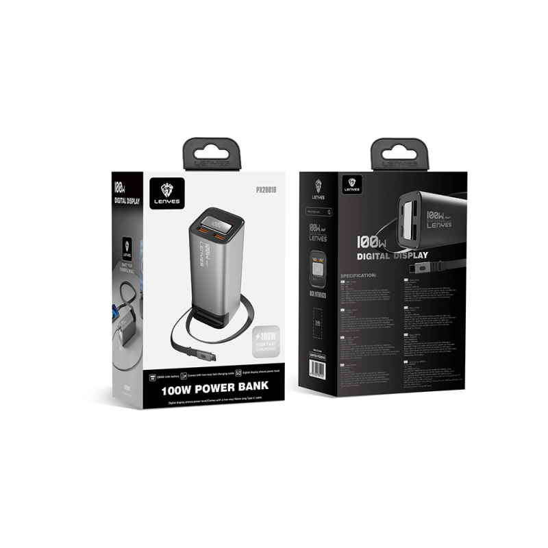 Lenyes PX2001D Hızlı Şarj Özellikli Dijital LED Göstergeli Taşınabilir Powerbank 100W 20000mAh - 8