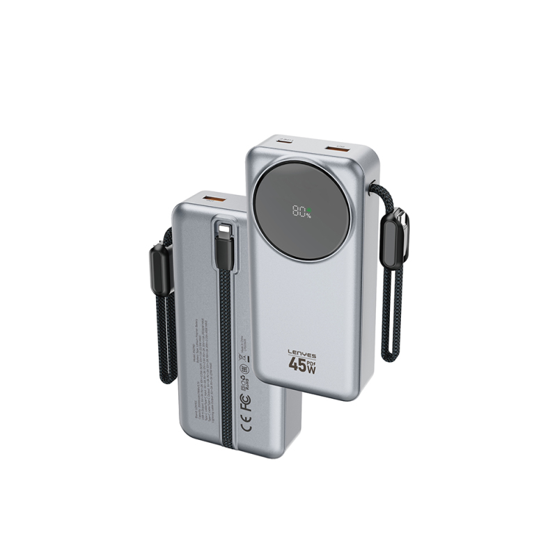 Lenyes PX279D Dijital LED Ekranlı Type-C ve Lightning Kablolu Powerbank 45W 20.000mAh - 1