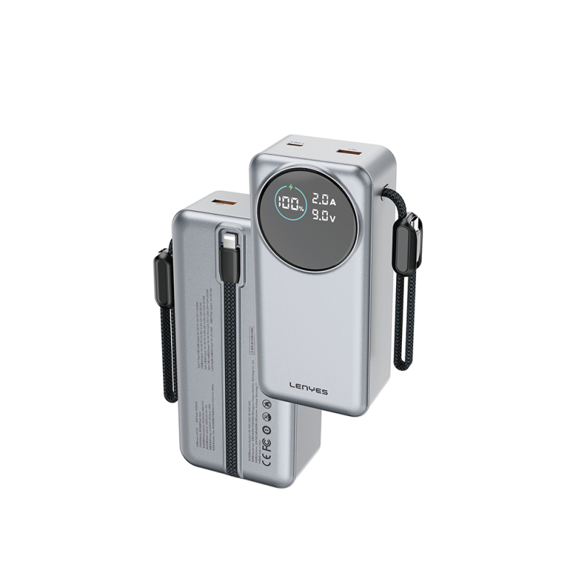 Lenyes PX3004D Digital LED Display Powerbank with Lightning Cable, 22.5W, 30,000mAh - 1