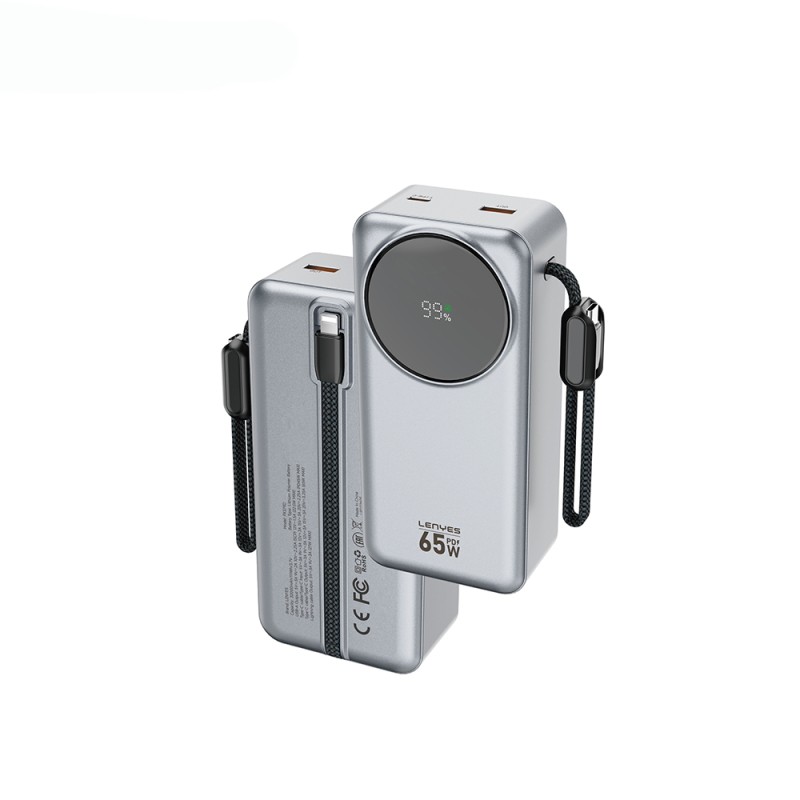 Lenyes PX379D Digital LED Display Powerbank Type-C and Lightning Cables 65W 30.000mAh - 1