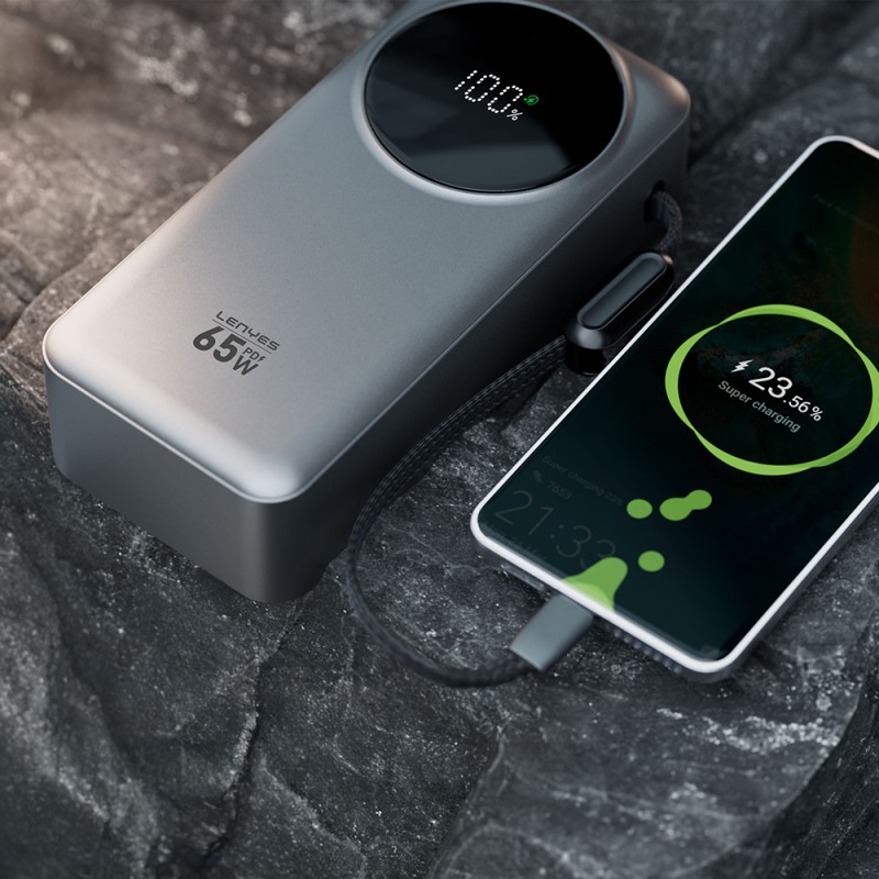 Lenyes PX379D Digital LED Display Powerbank Type-C and Lightning Cables 65W 30.000mAh - 6