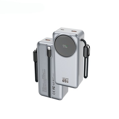 Lenyes PX379D Dijital LED Ekranlı Type-C ve Lightning Kablolu Powerbank 65W 30.000mAh - 1