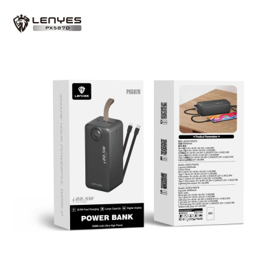 Lenyes PX587D Dijital LED Ekranlı Type-C ve Lightning Kablolu Powerbank 22.5W 50.000mAh - 8