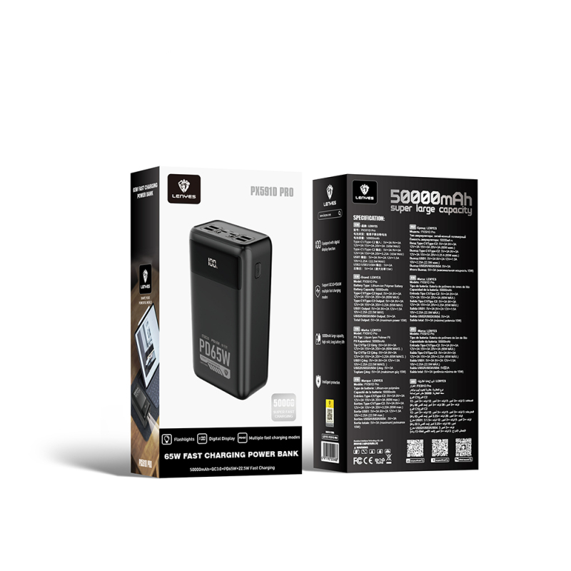Lenyes PX591D Pro Hızlı Şarj Özellikli Dijital LED Göstergeli Taşınabilir Powerbank 65W 50000mAh - 6