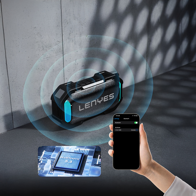 Lenyes S233 Ritme Duyarlı RGB Işıklı Taşınabilir Su Geçirmez TWS Bluetooth Hoparlör - 7