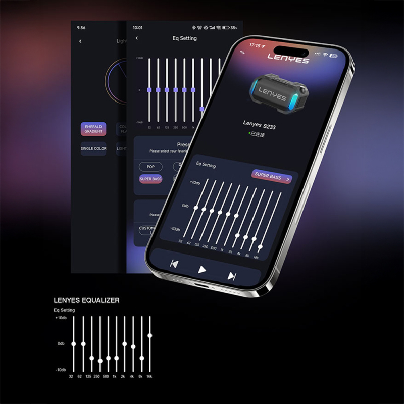 Lenyes S233 Ritme Duyarlı RGB Işıklı Taşınabilir Su Geçirmez TWS Bluetooth Hoparlör - 9