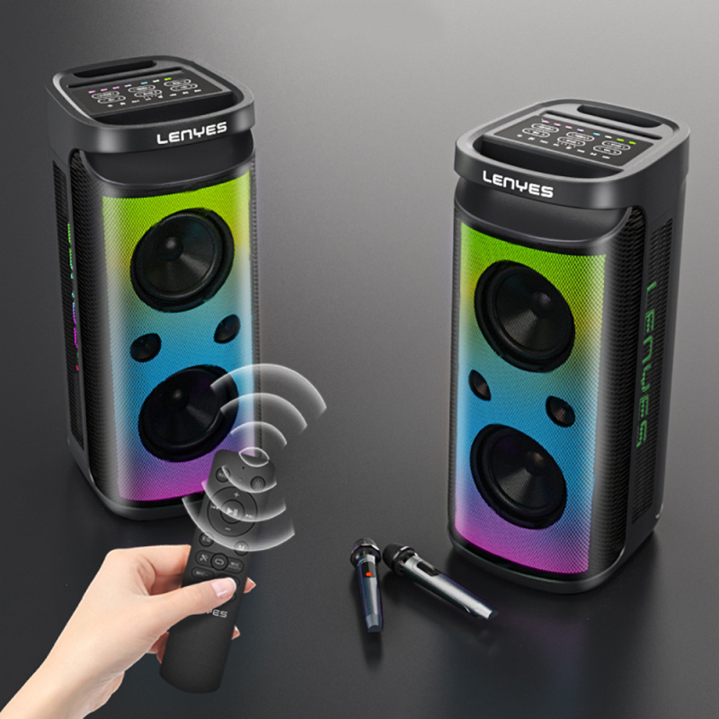 Lenyes S882 Waterproof with Microphone Multi-Input RGB Lighted TWS Karaoke FM Bluetooth Speaker v5.3 - 8