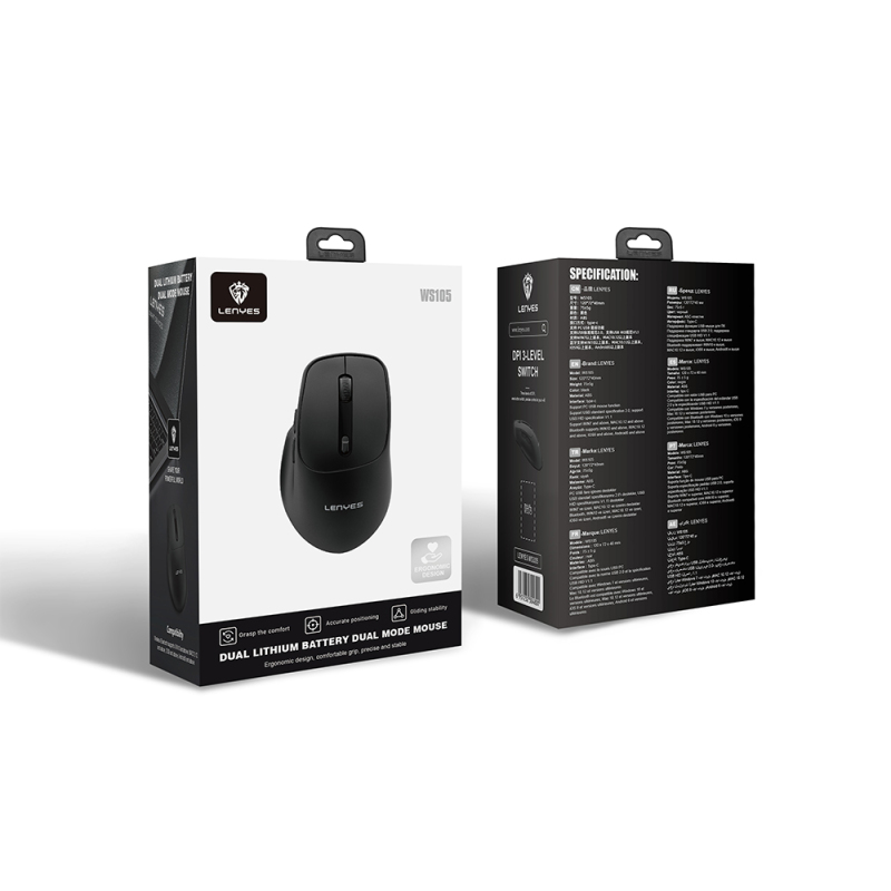 Lenyes WS105 Silent Button Design Ergonomic Dual Bluetooth Connection 2.4G Wireless Mouse 1600 DPI - 10