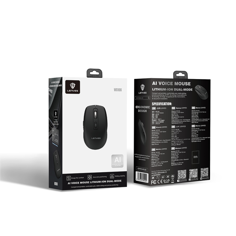 Lenyes WS106 Yapay Zeka Destekli Ergonomik Çift Bluetooth Bağlantılı 2.4G Kablosuz Mouse 1200 DPI - 8