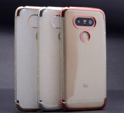 LG G5 Kılıf Zore Kenarı Tek Sıra Taşlı Silikon - 5
