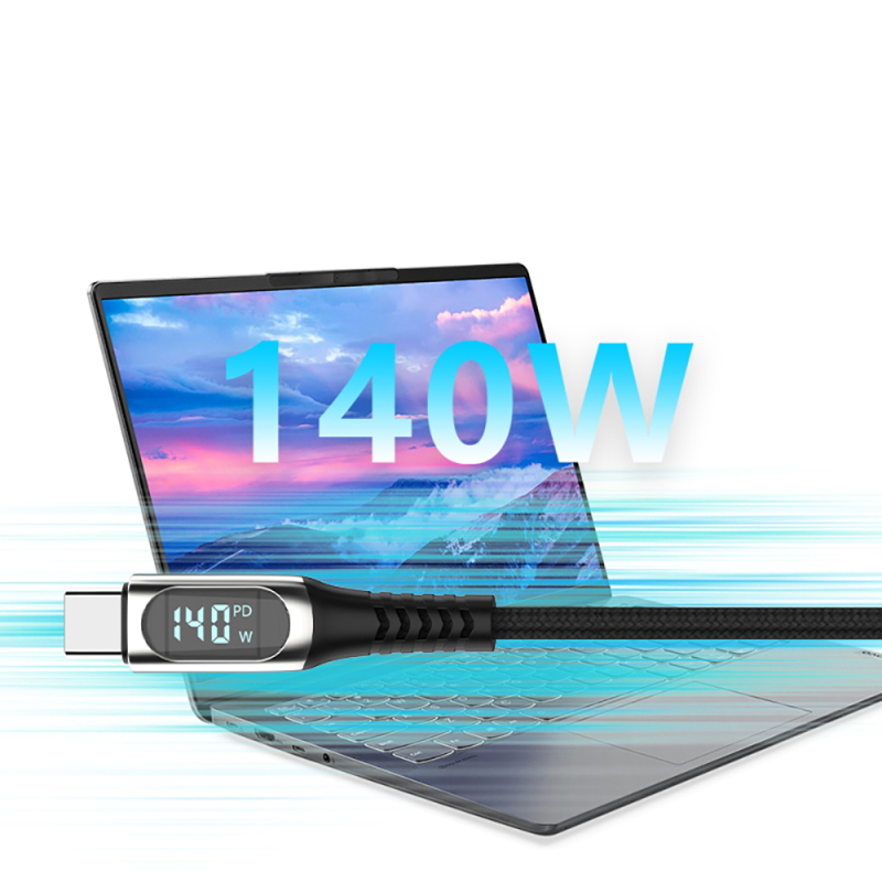 Micflip A08 Type-C to Type-C Dijital LED Göstergeli Data ve Şarj Kablosu 140W 1M - 5
