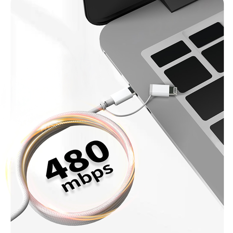 Micflip A22 2-in-1 PD Type-C to Type-C + Lightning MFI Certified Data and Charging Cable 240W 1M - 10