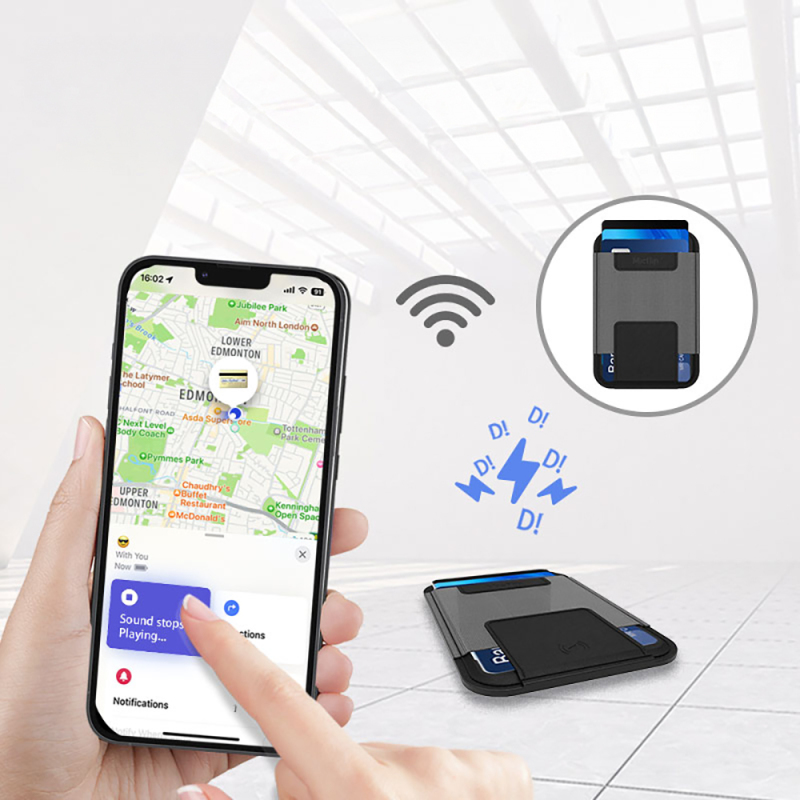 Micflip P065 Ultra İnce Tasarım iOS Cihazlara Özel Kablosuz ve Pin Şarj Özellikli FindMy Destekli Magnetik Standlı Kartlık - 6