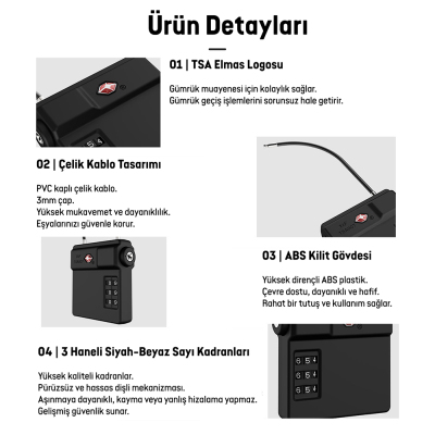 Micflip P25 TSA Kilit ve Find My Takip Özellikli Valiz Seyehat Kiliti - 14