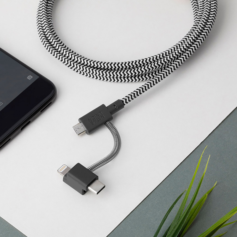 Native Union Belt Serisi 3in1 USB-A to Type-C - Lightning - Micro Şarj Kablosu 2M - 5